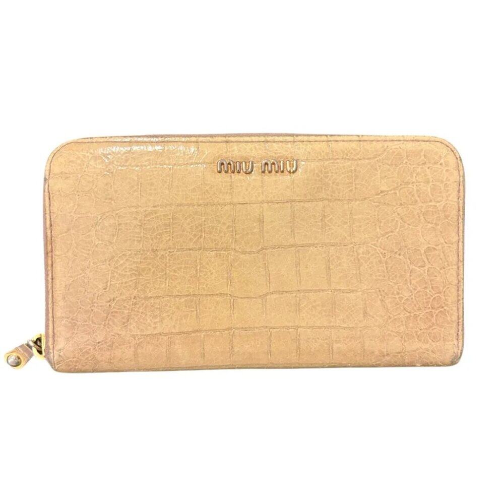 Authentic Vintage Miu Miu Gold Croc-Embossed Zip Wallet